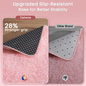 Ophanie pink area rug in dorm room with layered styling