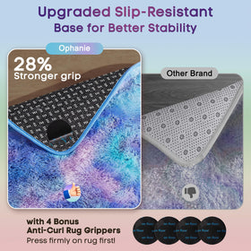 Ophanie Rainbow Purple Rug provides fluffy texture for tactile comfort during play.