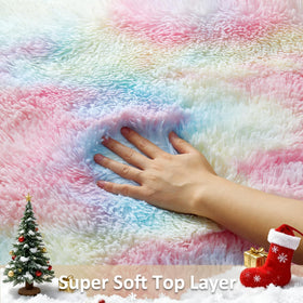 Ophanie Rainbow Rug shows non-slip bottom for safer play on floors.