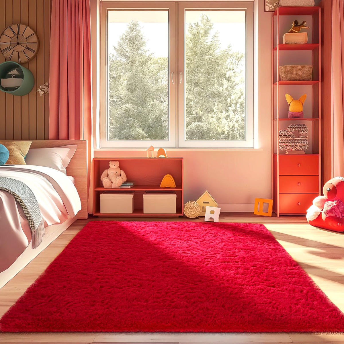 Ophanie red shag rug cushions tummy time for babies