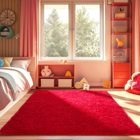 Ophanie red shag rug cushions tummy time for babies