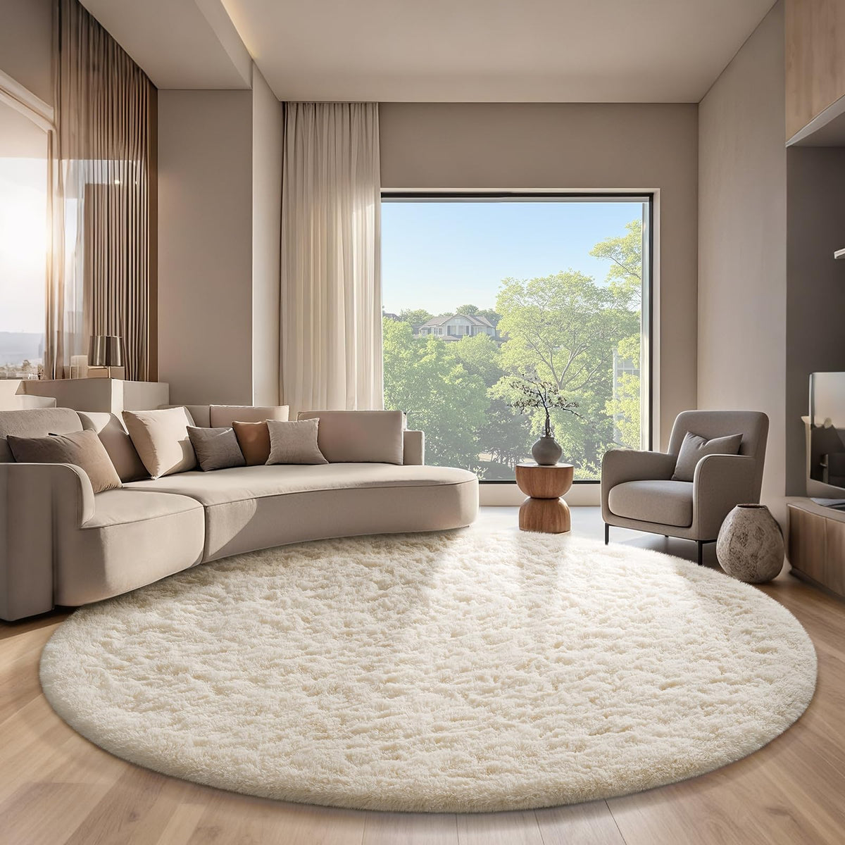 Ophanie round 7ft ivory rug adds cozy style to living rooms