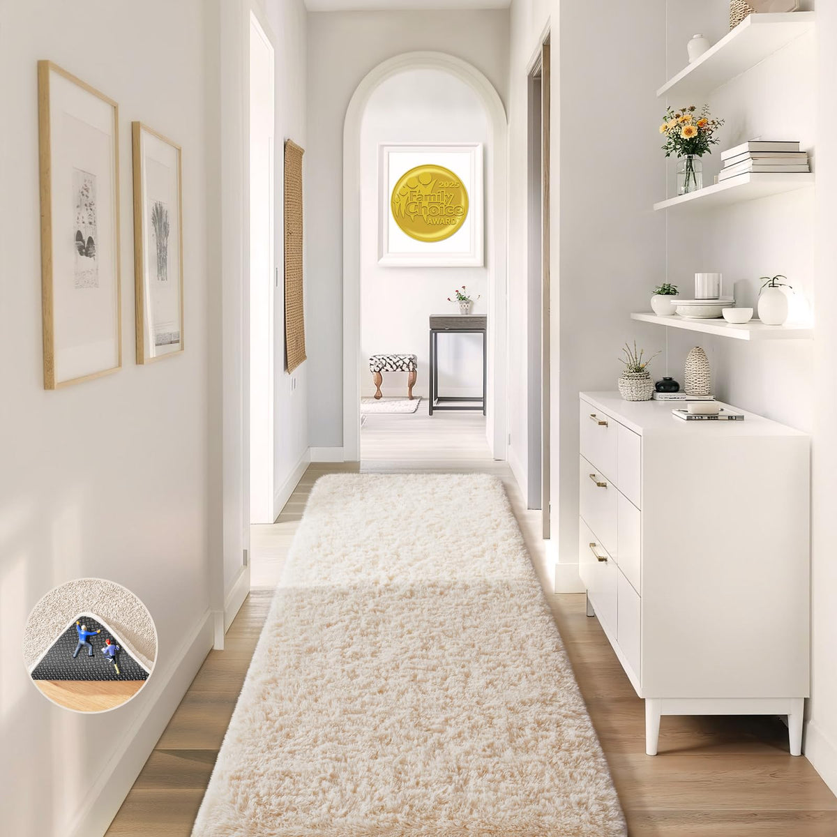 Ophanie Runner Rug living room ivory rug enhances cozy decor.