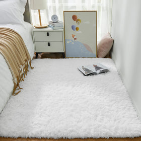 Ophanie shag carpet in living room adds warmth and modern style.