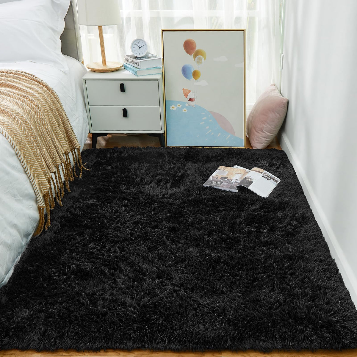 Ophanie soft plush rug creates comfy underfoot space in a kids room.
