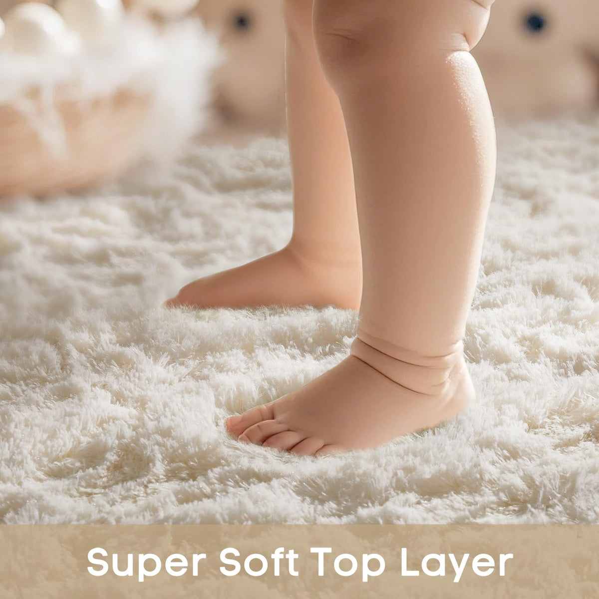 Ophanie soft shag-pile closeup highlights fluffy texture for barefoot-friendly comfort.