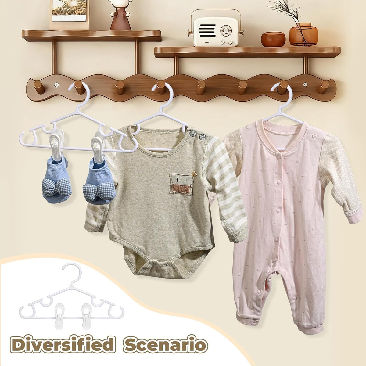 Durable, lightweight Oppeeye PP plastic hangers suitable for delicate baby fabrics.