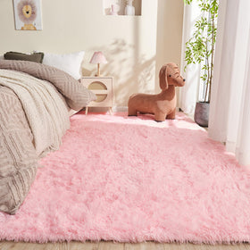 OPPODREAM 4x6 pink rug top view; plush microfiber surface.