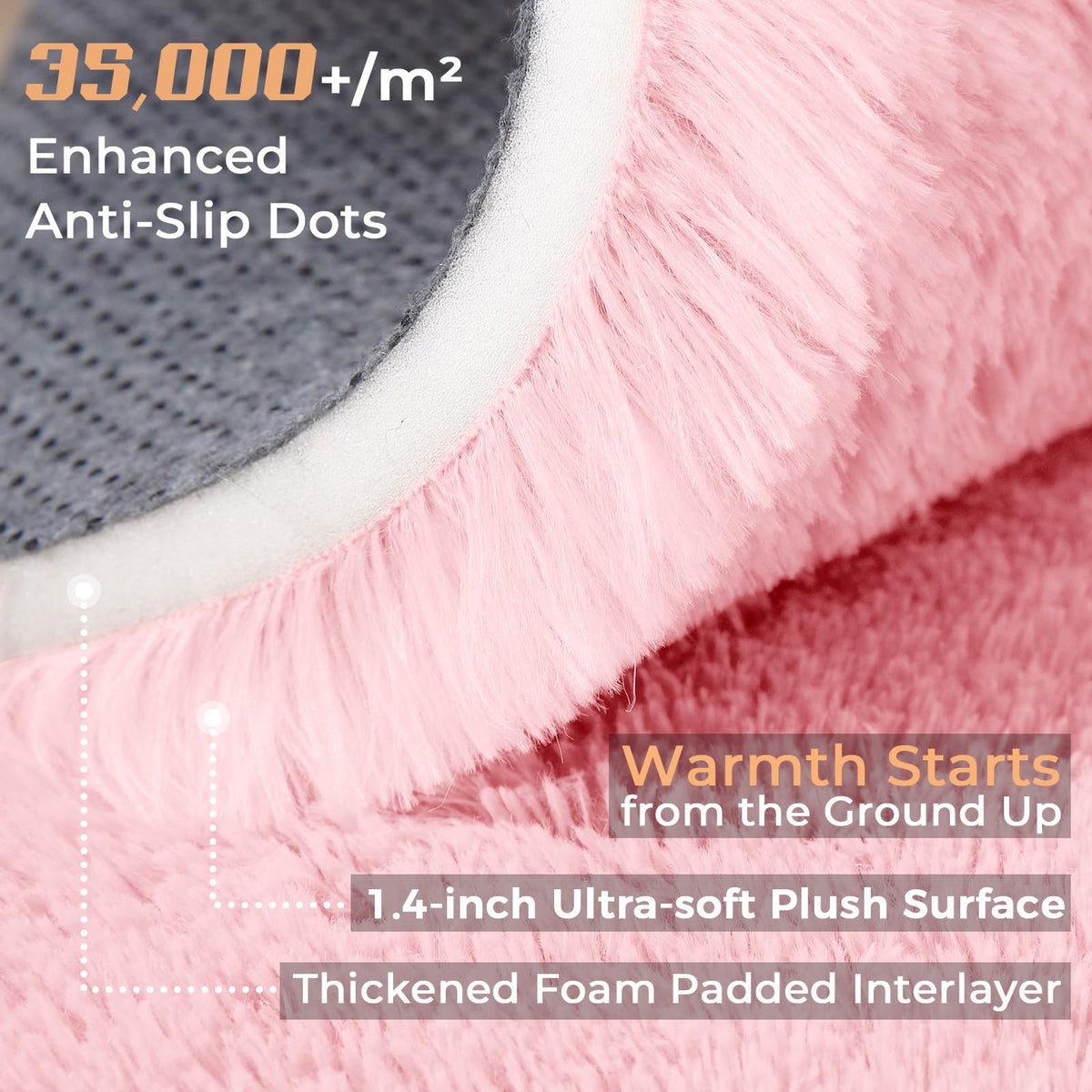 OPPODREAM pink rug close-up; ultra-soft shag texture.