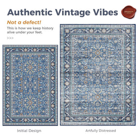 OPPODREAM Vintage Blue Round Rug 4ft non-slip backing keeps living room mats in place