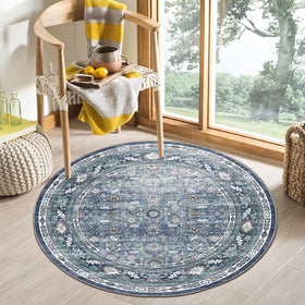 OPPODREAM Vintage Blue Round Rug 4ft top view shows plush softness for cozy feet