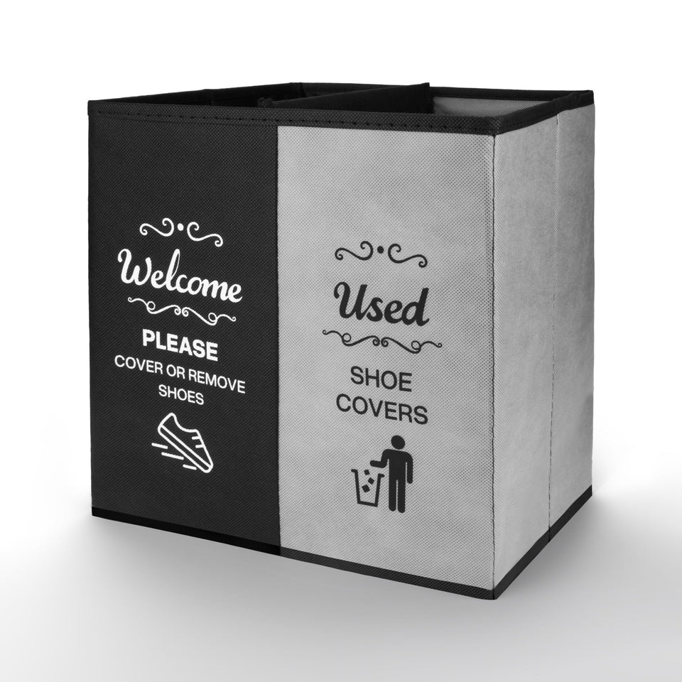 Opret two-compartment shoe cover box in black and grey for open houses