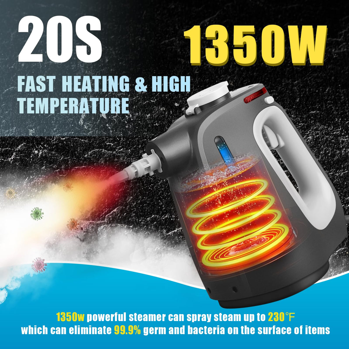 Opstrava steam cleaner with 550ml water tank for longer steam sessions