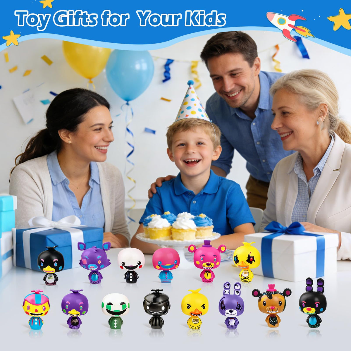 Optiacan Freddy's miniatures usable as cake toppers and party decor.