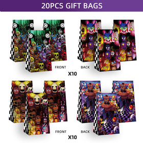 Optiacan five nights themed gift bags showcase Freddy-inspired artwork for a themed party.