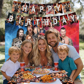 Optiacan wrestling kids party setup demonstrates cohesive theme and simple cleanup