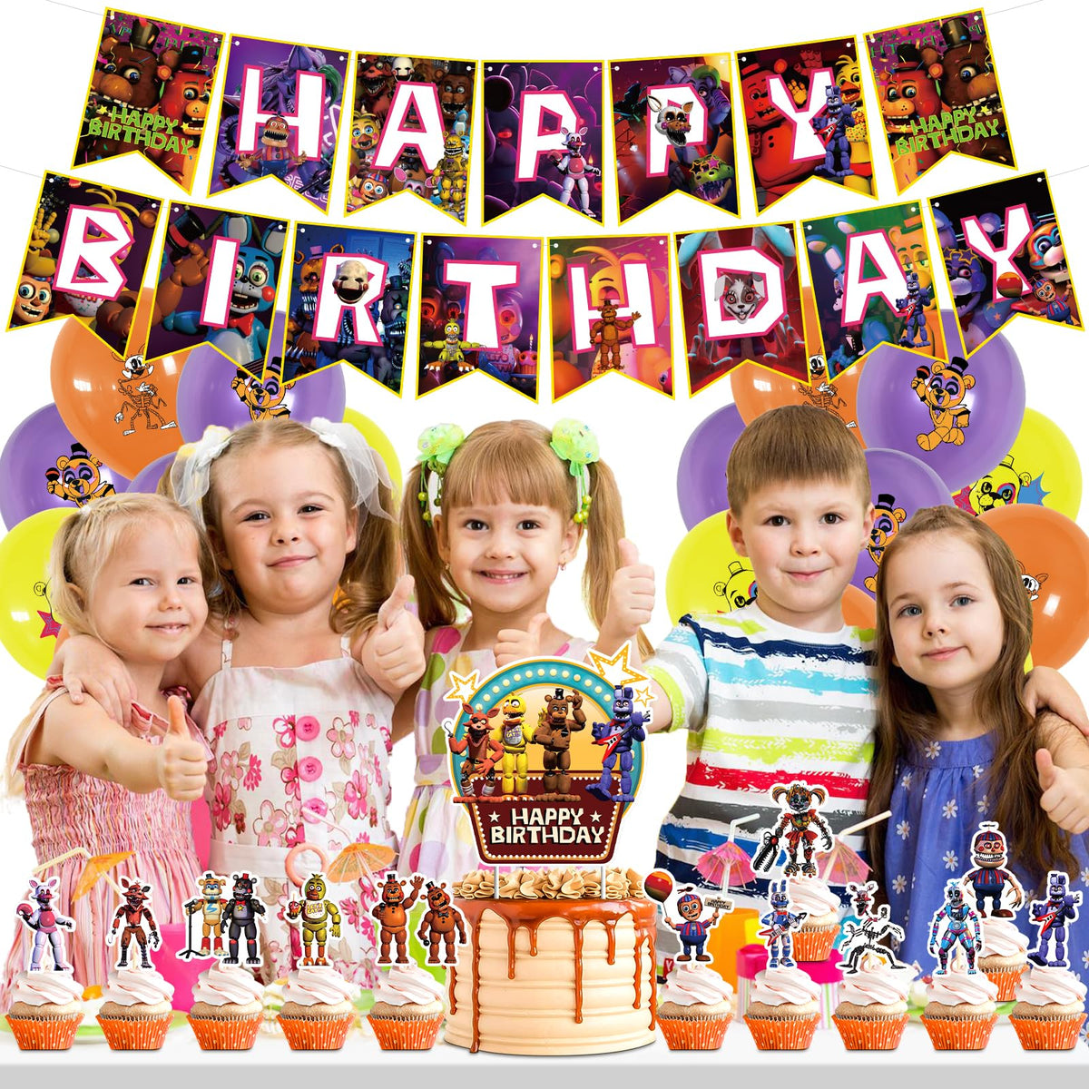 Optiacan Freddy's party kit box provides everything for a coordinated celebration.