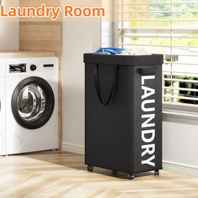 Optish foldable laundry basket with slim profile for compact storage when not in use.