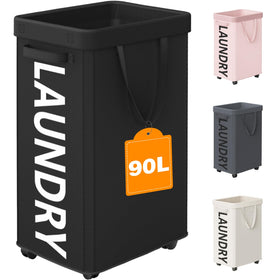 Optish 90L rolling laundry basket shows ample capacity for a week's clothes.
