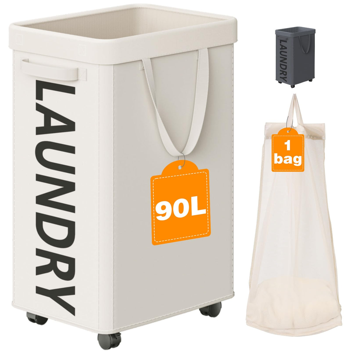 Optish laundry basket with wheels for easy mobility.