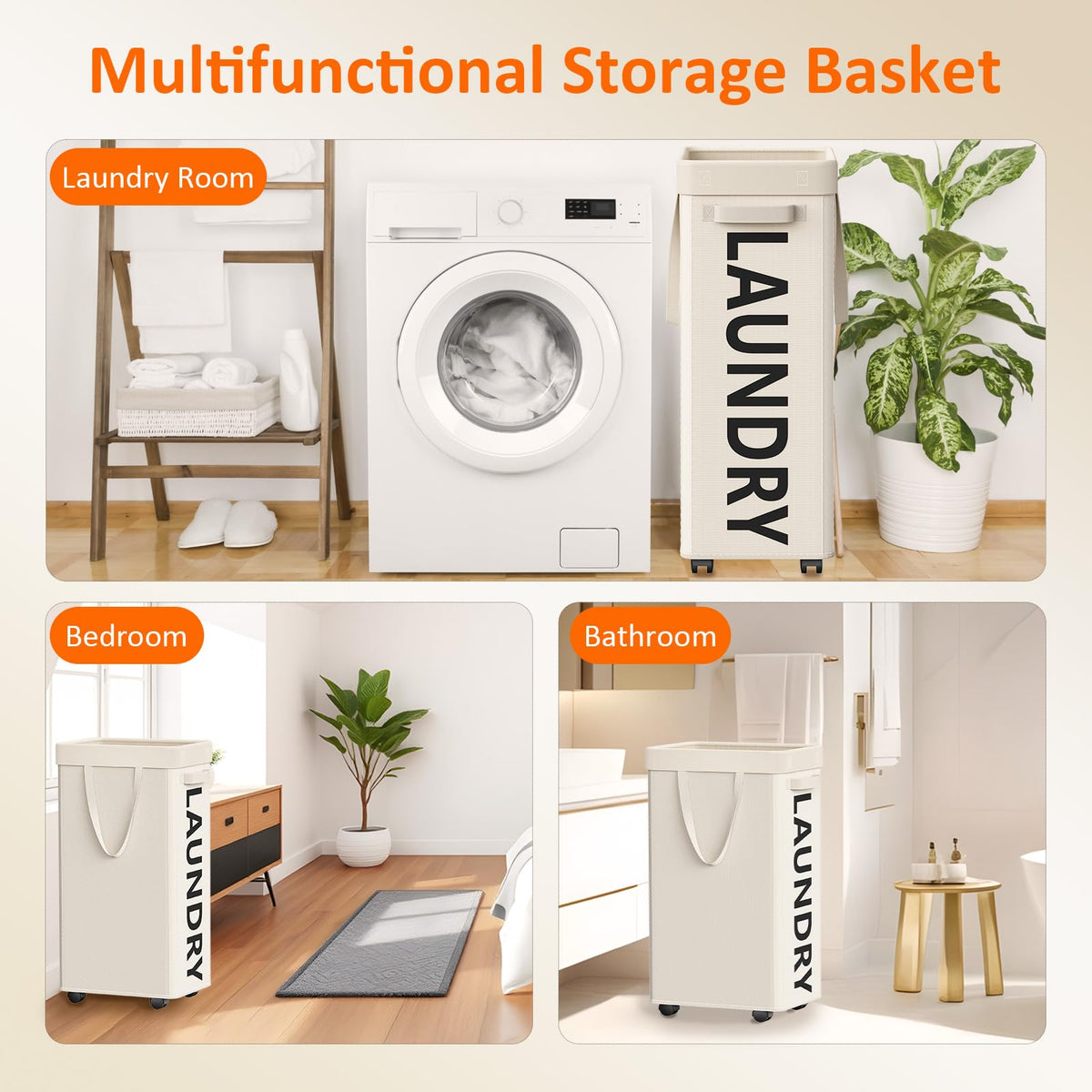 Optish neutral white basket fits bedroom, bathroom, or dorm.