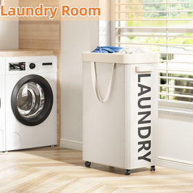 Optish rolling laundry hamper 90L with brakes for secure placement.