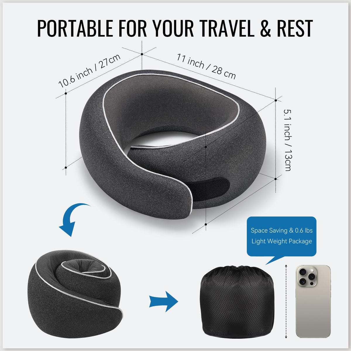 Optixion ergonomic-contour travel pillow demonstrates natural neck posture during journeys.