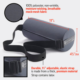 OPTP Lumbar Roll strapped around the waist for ergonomic travel.
