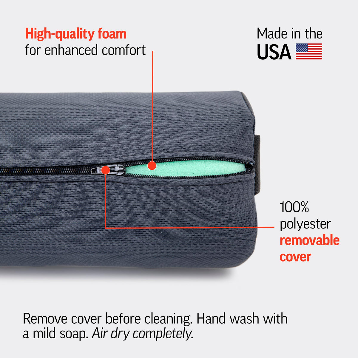 Elastic strap secures the OPTP lumbar roll around the waist or chair back.