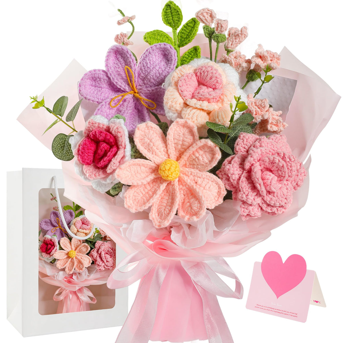 OR8ZIY Crochet Flower Bouquet Pink displays hand-crafted flowers for lasting decor.