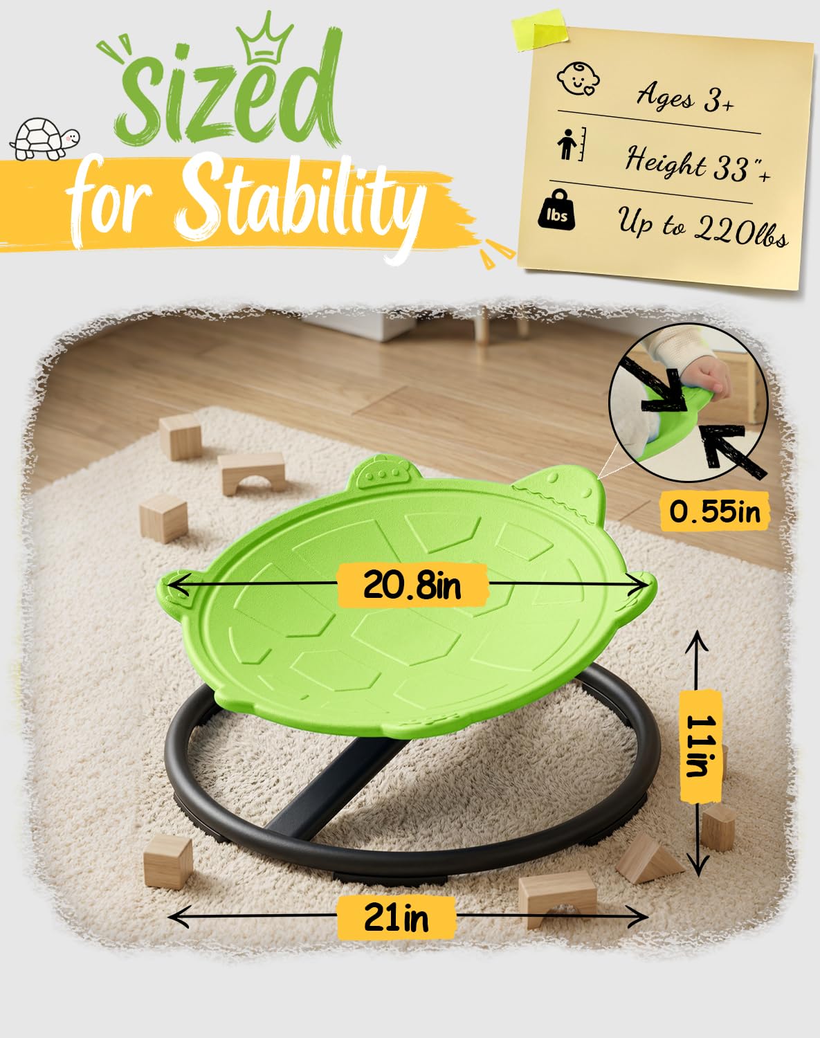 Oranmew Turtle seat with whisper-quiet bearings offers smooth rotations.
