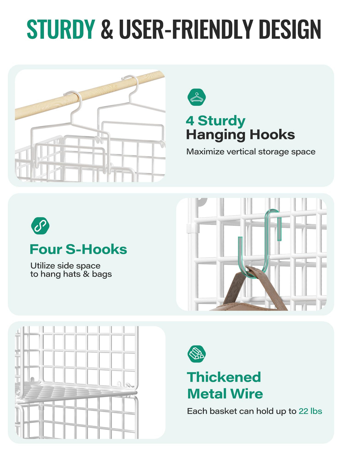 Orapoke sturdy metal construction prevents sagging and maintains tidy shelves.