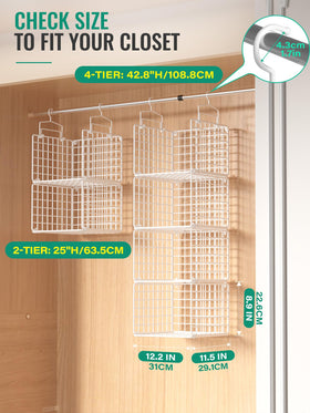 Orapoke hanging closet organizer with wall-mount hooks enables versatile placement.