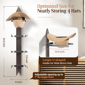 Orapoke hat hooks in black finish securely holding wide-brim hats for organized storage