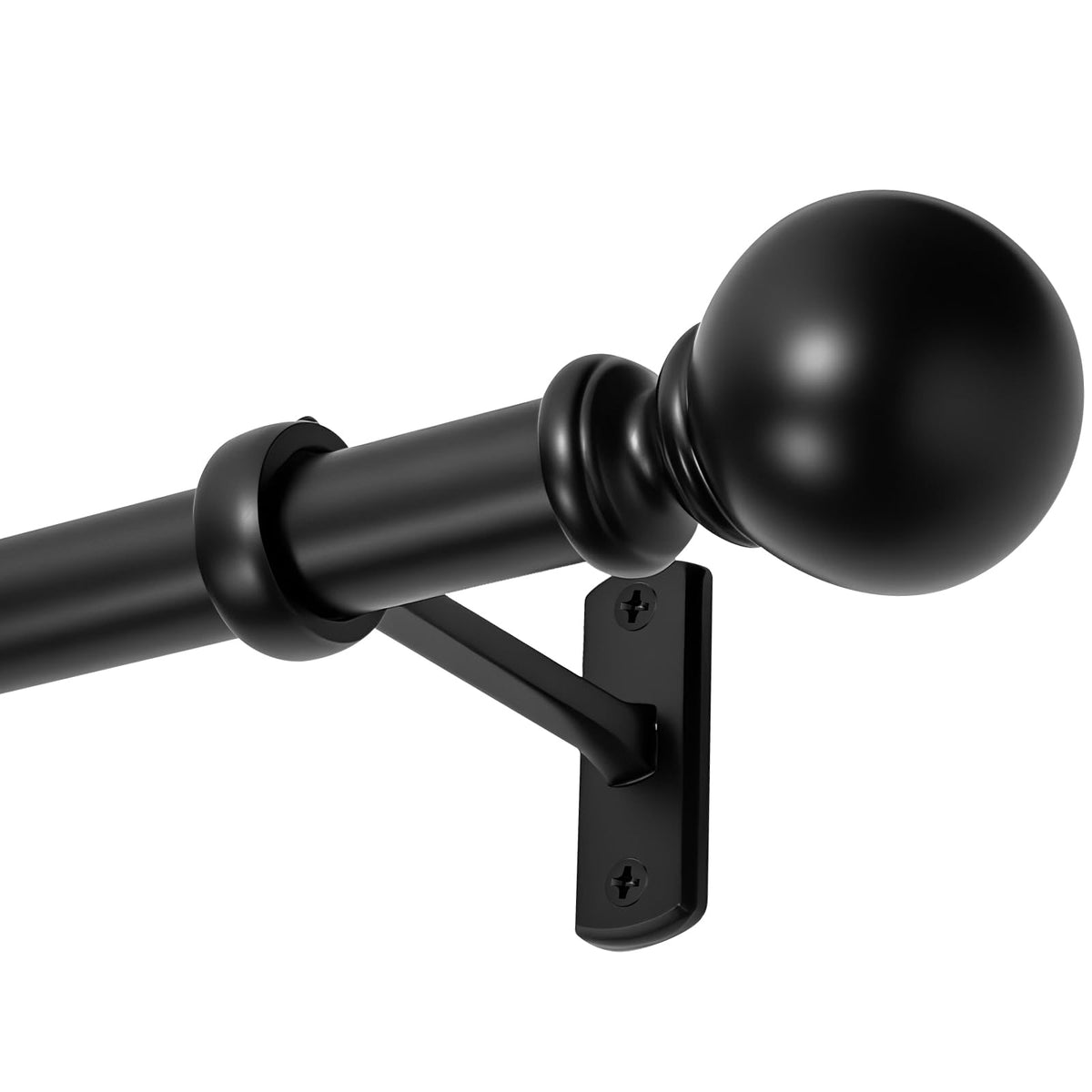 OrbitOasis 1-inch adjustable curtain rod in matte black for versatile window fittings.