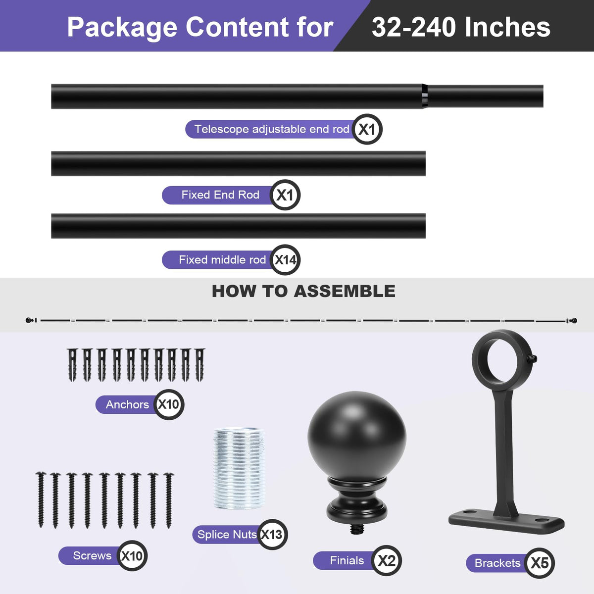 OrbitOasis heavy-duty rod with brackets, ready to support heavyweight drapes.