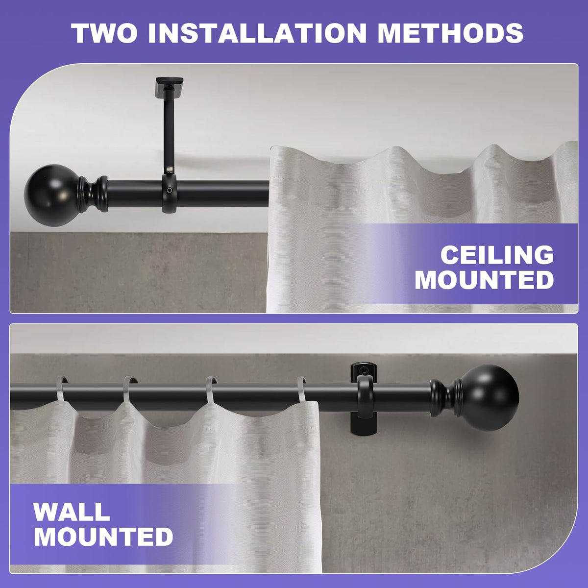OrbitOasis room divider solution using a robust curtain rod.