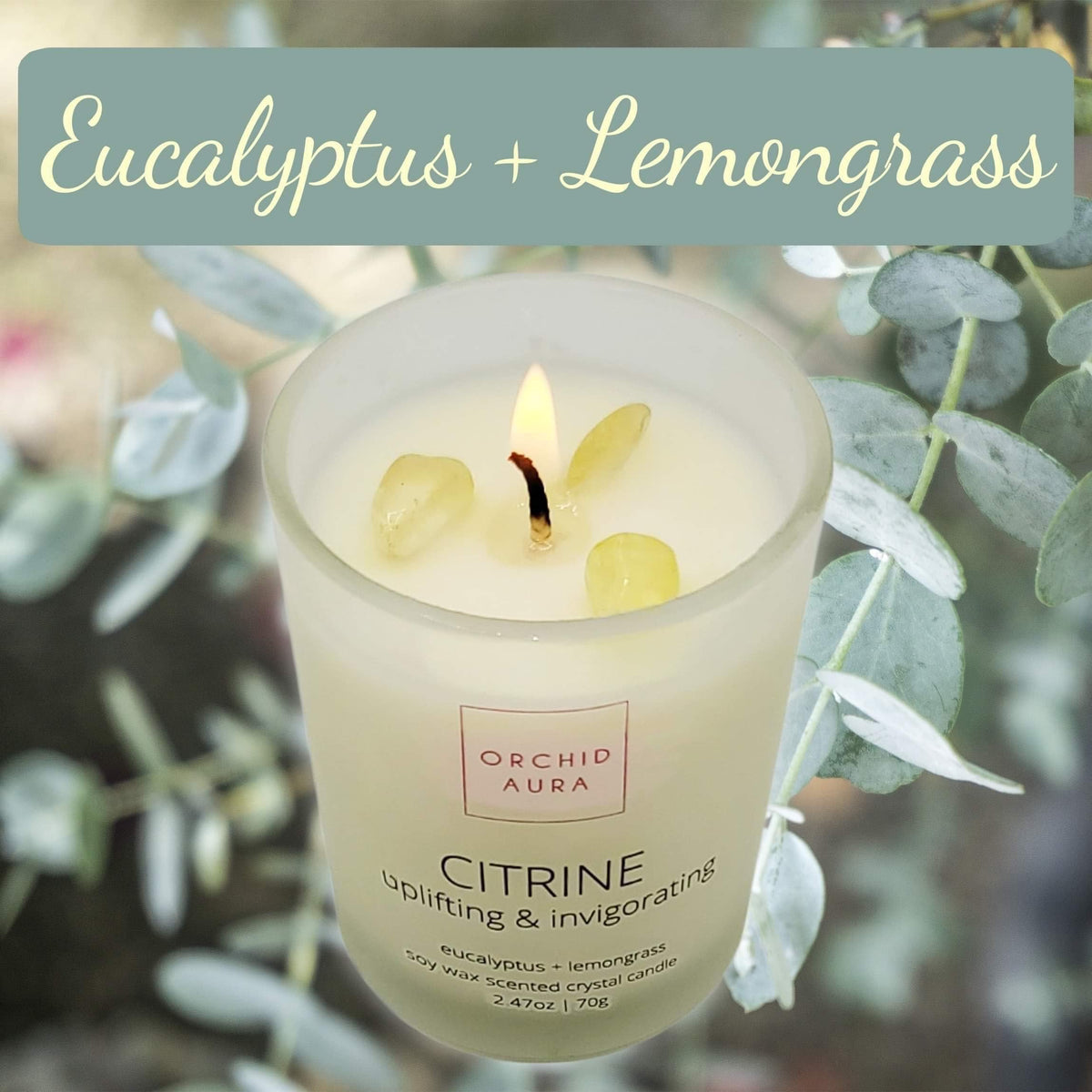 ORCHID AURA Citrine candle with crystals ready to boost focus.
