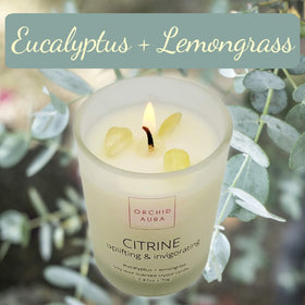 ORCHID AURA Citrine candle with crystals ready to boost focus.