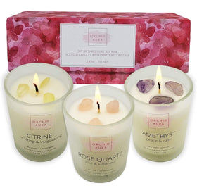 ORCHID AURA crystal candle set packaging shows gift-ready presentation for celebrations.