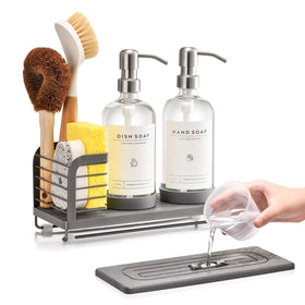 ORCHID HOME kitchen soap dispenser set with glass bottles keeps the sink area neat and organized.