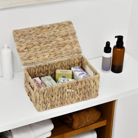 Ordelite decorative basket in boho coastal style enhancing shelf decor.