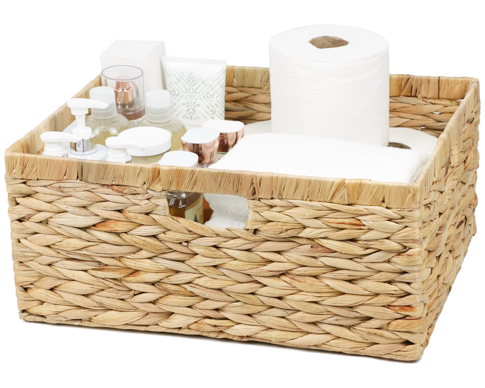 ORDELITE jumbo rectangular wicker basket showcasing natural water hyacinth for durable home organization.