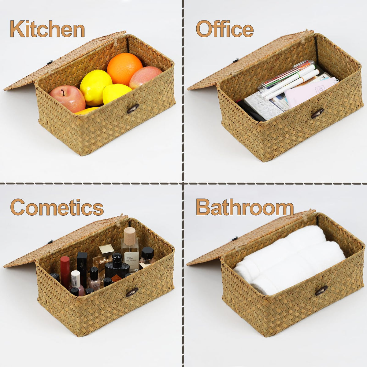ORDELITE seagrass storage basket with lid ideal for pantry organization and dust-free storage.