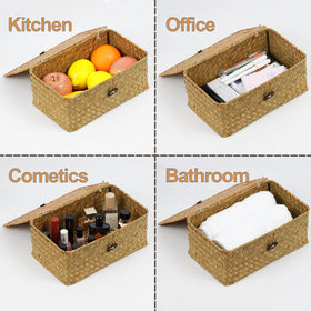 ORDELITE seagrass storage basket with lid ideal for pantry organization and dust-free storage.