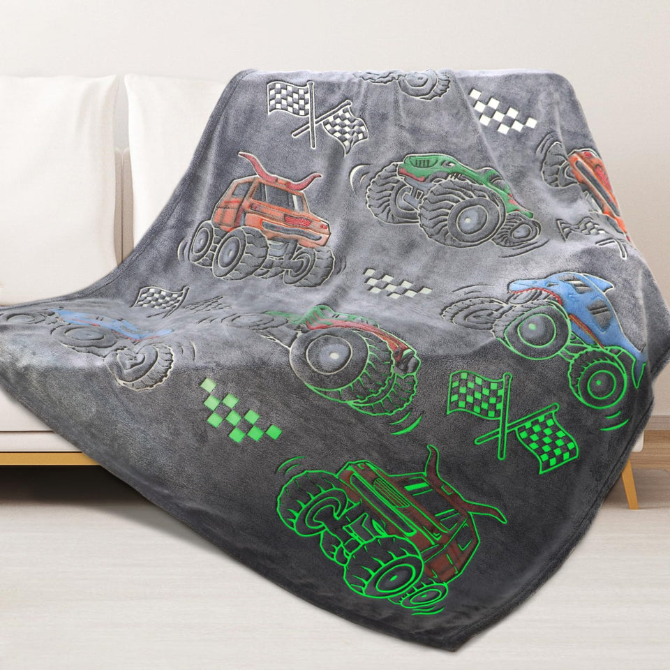 ORDM Glow Blanket Tractor glows in the dark for bedtime fun.