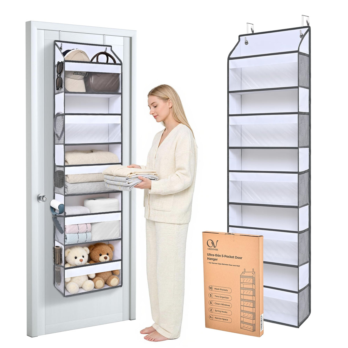 Ordovibe 5 tier ultra-thin over-door organizer with slim profile saves space