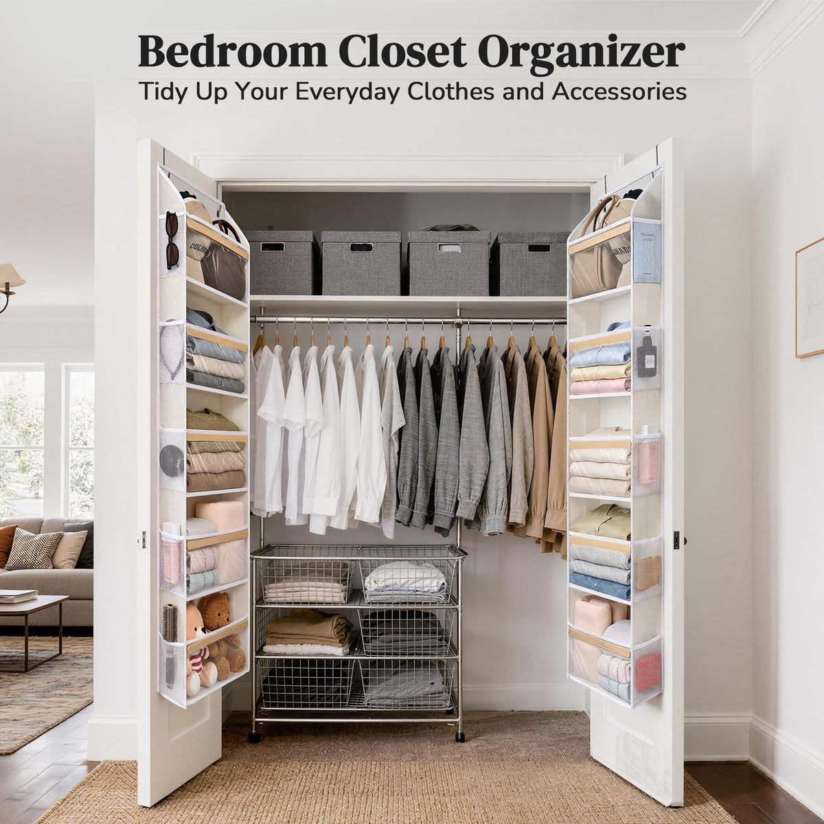 Ordovibe bathroom door organizer holds towels and toiletries