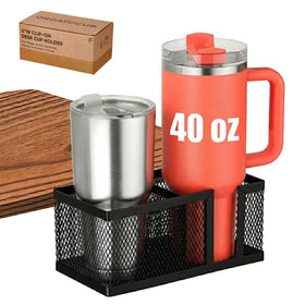 OrgaFocus dual-slots clip-on cup holder keeps drinks off the desk and away from electronics.