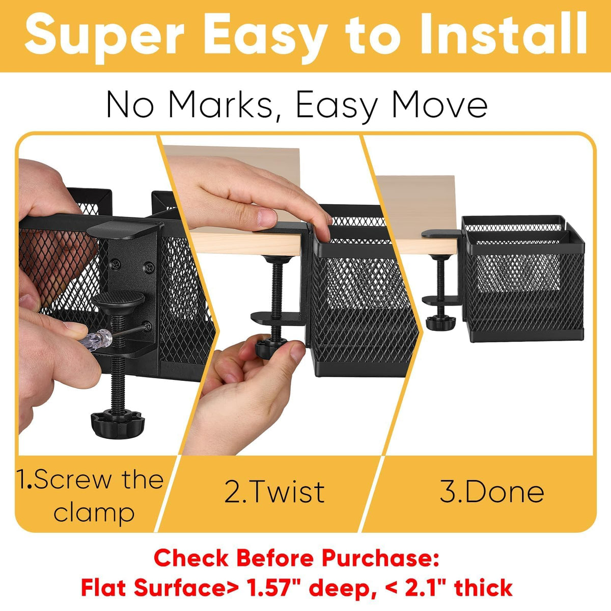 OrgaFocus sturdy clamp with padded protection guards surfaces from scratches.